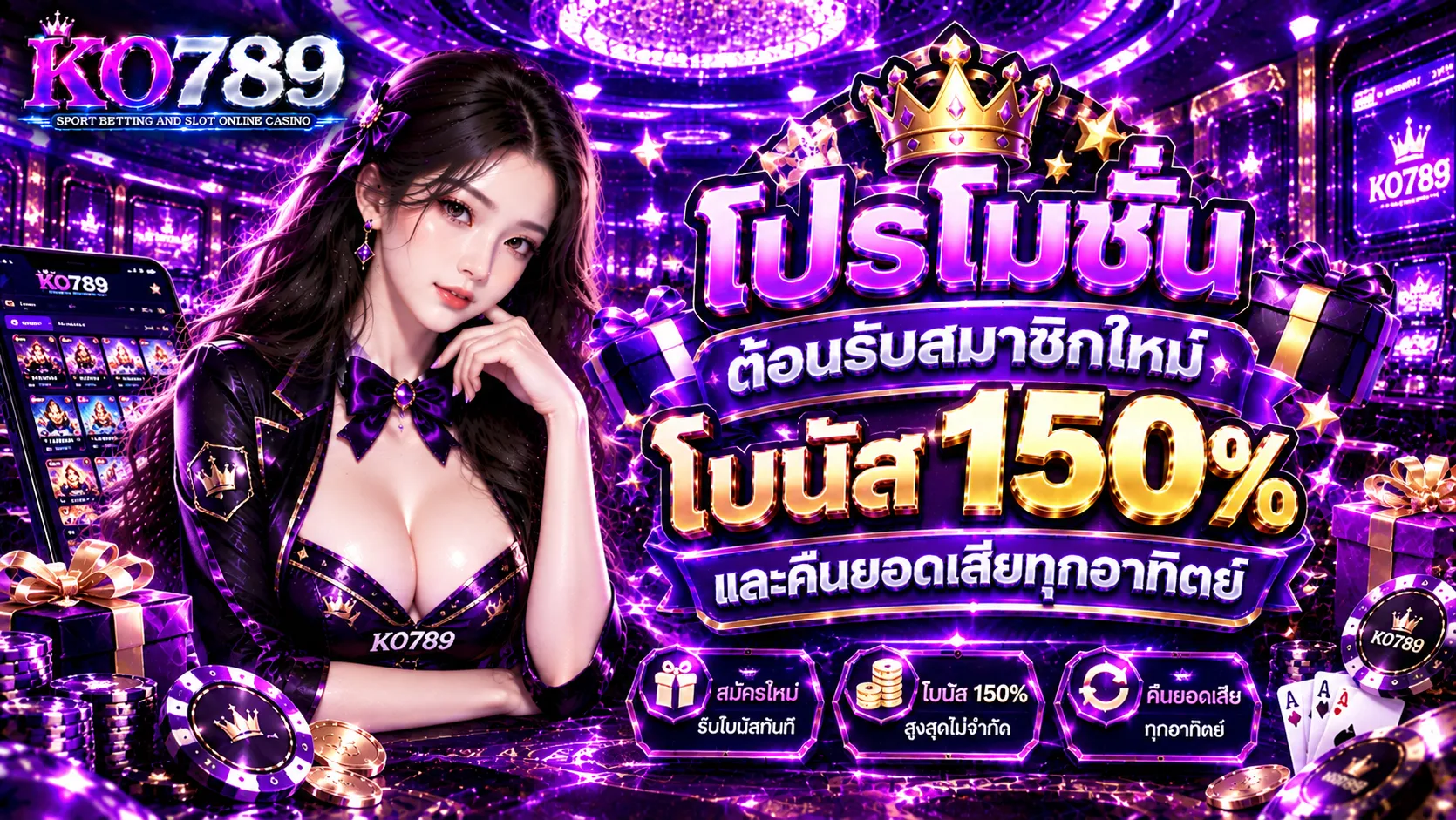 โปรโมชั่นต้อนรับสมาชิกใหม่ โบนัส 150% และคืนยอดเสียทุกอาทิตย์